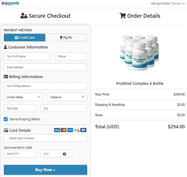 ProMind Complex Order Form